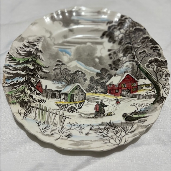 Vintage Friendly Village Scenic Winter Plate - Picture 1 of 4